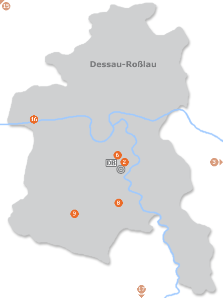 Karte mit Pensionen und anderen Unterkünften in Dessau-Roßlau