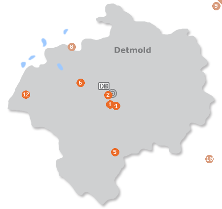 Karte mit Pensionen und anderen Unterkünften in Detmold