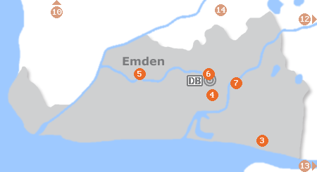 Karte mit Pensionen und anderen Unterkünften in Emden