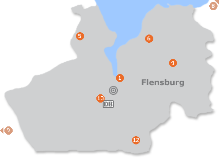 Karte mit Pensionen und anderen Unterkünften in Flensburg