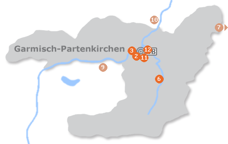 Karte mit Pensionen und anderen Unterkünften in Garmisch-Partenkirchen