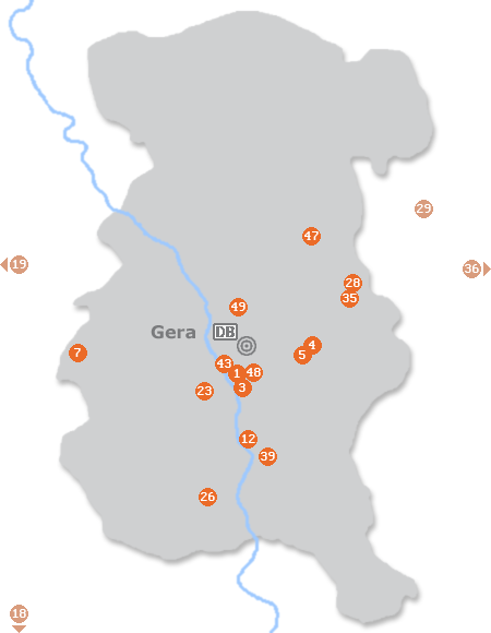 Karte mit Pensionen und anderen Unterkünften in Gera