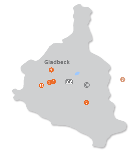 Karte mit Pensionen und anderen Unterkünften in Gladbeck