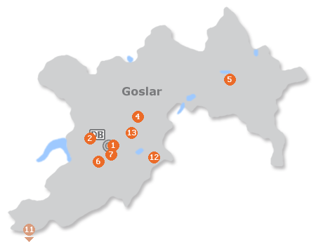 Karte mit Pensionen und anderen Unterkünften in Goslar