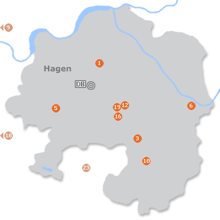 Karte mit Pensionen und anderen Unterkünften in Hagen
