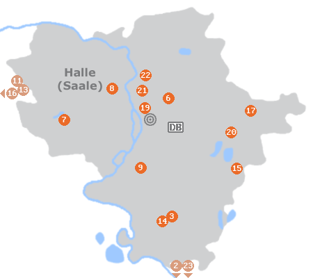 Karte mit Pensionen und anderen Unterkünften in Halle (Saale)