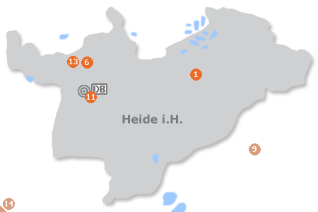 Karte mit Pensionen und anderen Unterkünften in Heide (Holstein)