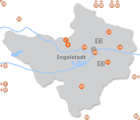 Karte mit Pensionen und anderen Unterkünften in Ingolstadt