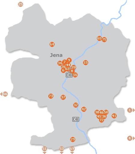 Karte mit Pensionen und anderen Unterkünften in Jena