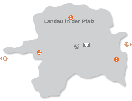 Karte mit Pensionen und anderen Unterkünften in Landau in der Pfalz