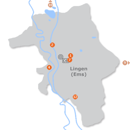 Karte mit Pensionen und anderen Unterkünften in Lingen (Ems)