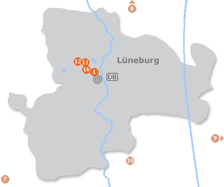 Karte mit Pensionen und anderen Unterkünften in Lüneburg
