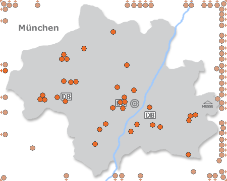 Karte mit Pensionen und anderen Unterkünften in München