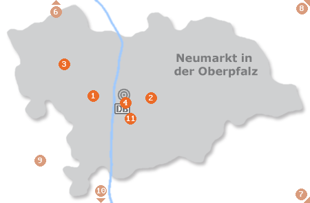Karte mit Pensionen und anderen Unterkünften in Neumarkt in der Oberpfalz