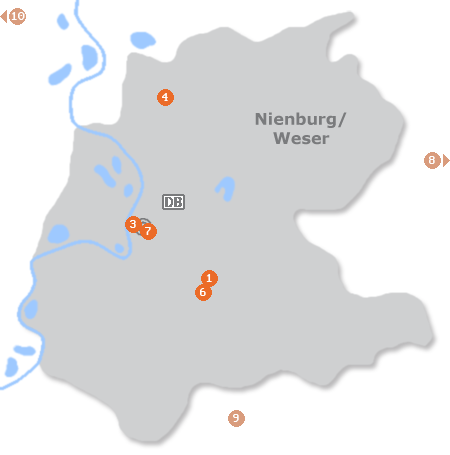 Karte mit Pensionen und anderen Unterkünften in Nienburg / Weser