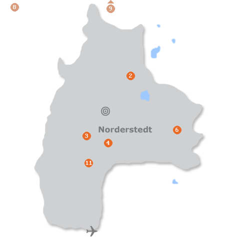 Karte mit Pensionen und anderen Unterkünften in Norderstedt