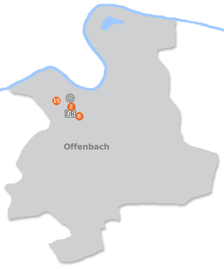 Karte mit Pensionen und anderen Unterkünften in Offenbach am Main