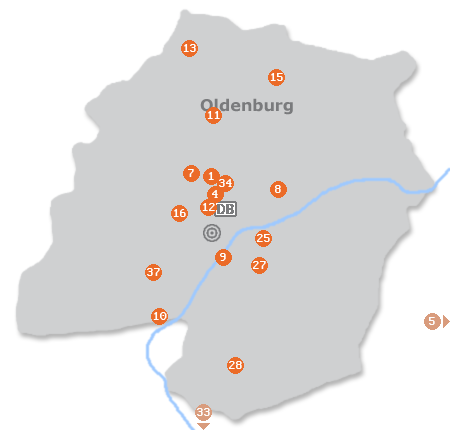 Karte mit Pensionen und anderen Unterkünften in Oldenburg