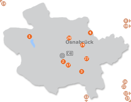 Karte mit Pensionen und anderen Unterkünften in Osnabrück
