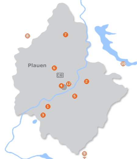 Karte mit Pensionen und anderen Unterkünften in Plauen
