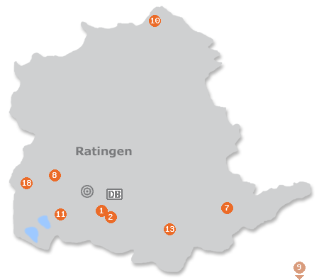 Karte mit Pensionen und anderen Unterkünften in Ratingen