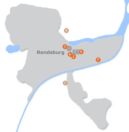 Karte mit Pensionen und anderen Unterkünften in Rendsburg