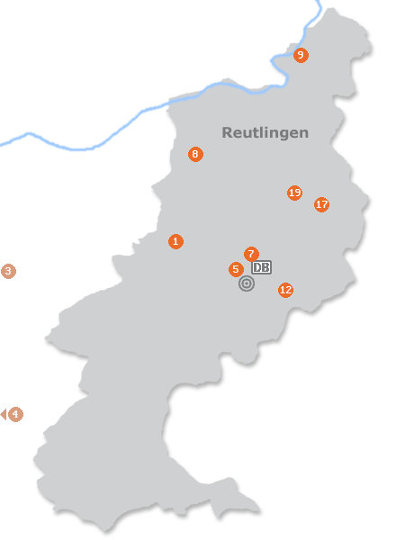 Karte mit Pensionen und anderen Unterkünften in Reutlingen