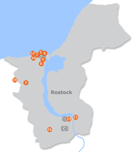 Karte mit Pensionen und anderen Unterkünften in Rostock