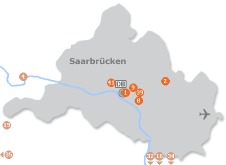 Karte mit Pensionen und anderen Unterkünften in Saarbrücken