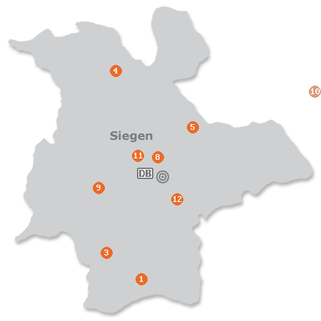 Karte mit Pensionen und anderen Unterkünften in Siegen