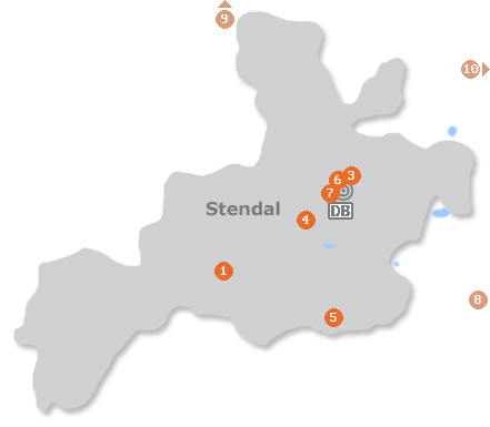 Karte mit Pensionen und anderen Unterkünften in Stendal