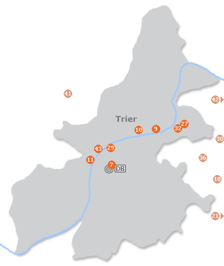 Karte mit Pensionen und anderen Unterkünften in Trier