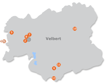 Karte mit Pensionen und anderen Unterkünften in Velbert