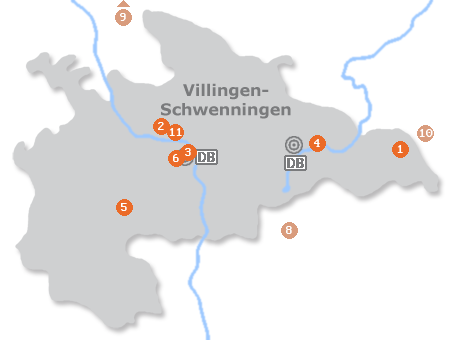 Karte mit Pensionen und anderen Unterkünften in Villingen-Schwenningen