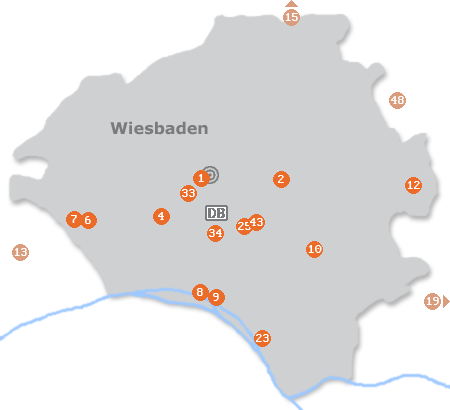 Karte mit Pensionen und anderen Unterkünften in Wiesbaden