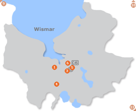 Karte mit Pensionen und anderen Unterkünften in Wismar