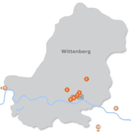 Karte mit Pensionen und anderen Unterkünften in Wittenberg