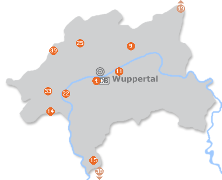 Karte mit Pensionen und anderen Unterkünften in Wuppertal