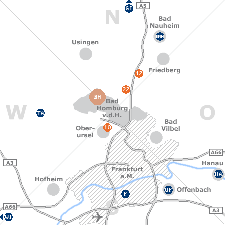 Karte mit Pensionen und anderen Unterkünften rund um Bad Homburg