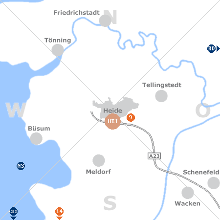 Karte mit Pensionen und anderen Unterkünften rund um Heide (Holstein)